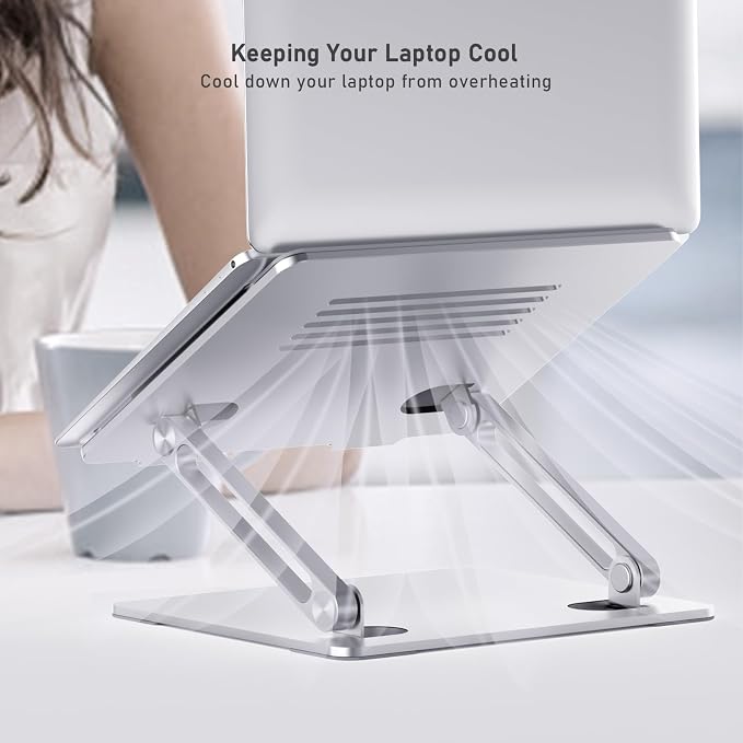 BoYata Laptop Stand, Adjustable Aluminum Riser for 15-Inch Laptops, Silver | Slide-proof silicone pads and protective hooks provide stable support for MacBook, notebooks and laptops up to 15 inches - Image 6