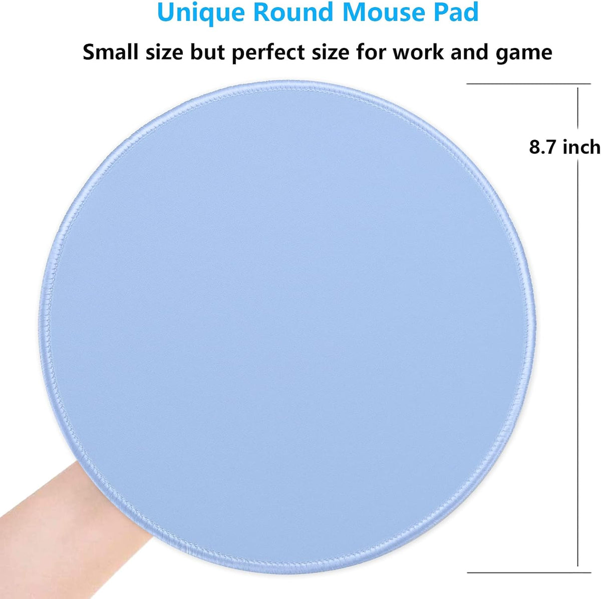 Round Mouse Pad, 8.7 x 8.7 Inch Premium-Textured Washable Non-Slip Rubber Base Cute Small Mouse Mat with Stitched Edge for Women Wireless Computer Laptop Gaming Desk Accessories, Sky Blue - Image 5