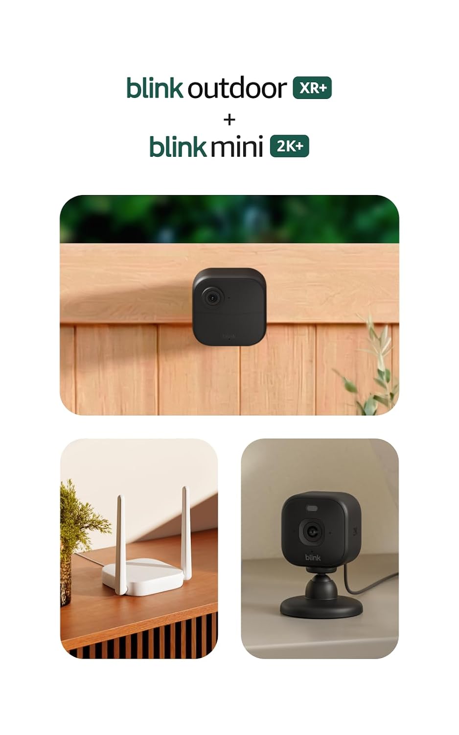 Blink Outdoor XR+ and Mini 2K+ — Extended range wireless Outdoor 4 cameras and plug-in 2K indoor camera. Sync Module XR+ included — 5 camera system by Blink