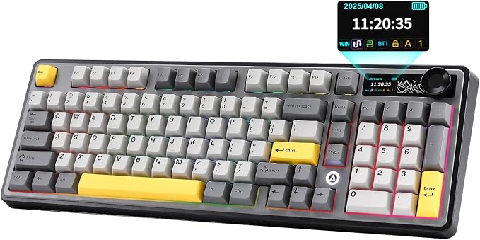 AJAZZ AK980 Wireless Keyboard with Smart Display & Knob,98% Mechanical Keyboard Tri-Mode BT/2.4G/USB-C, Hot Swappable, PBT Keycaps, with RGB Light for Win & Mac(Black,Murad Switch) by MIKIBY
