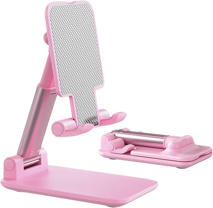 Phone Stand for Desk, Cell Phone Holder Cute Smart Cellphone Stand Foldable Stands Compatible with Under 8" Devices, Office Accessories, Sakura Pink by OGMAPLE