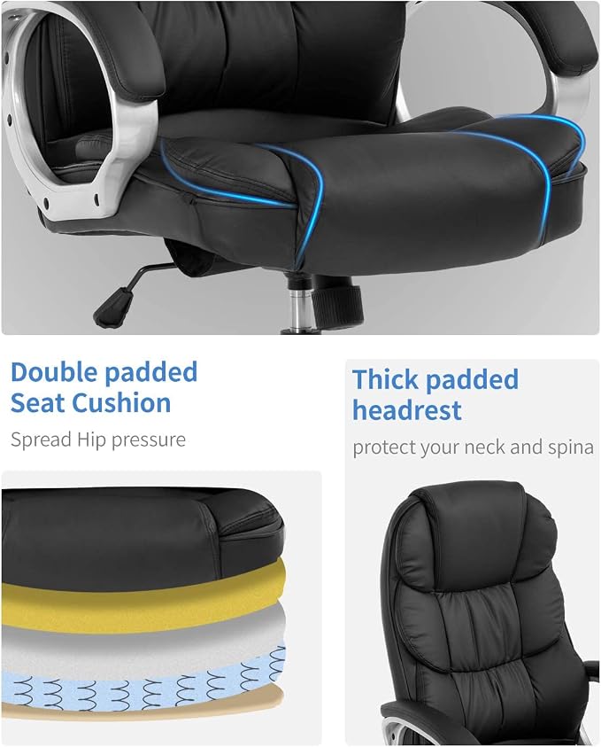 FDW | High Back Office Chair | Black, PU Leather | with Lumbar Support | Ergonomic Desk Chair with Height Adjustment, Padded Backrest & Soft Seat Cushion | For Home, Office, Workspaces - Image 4