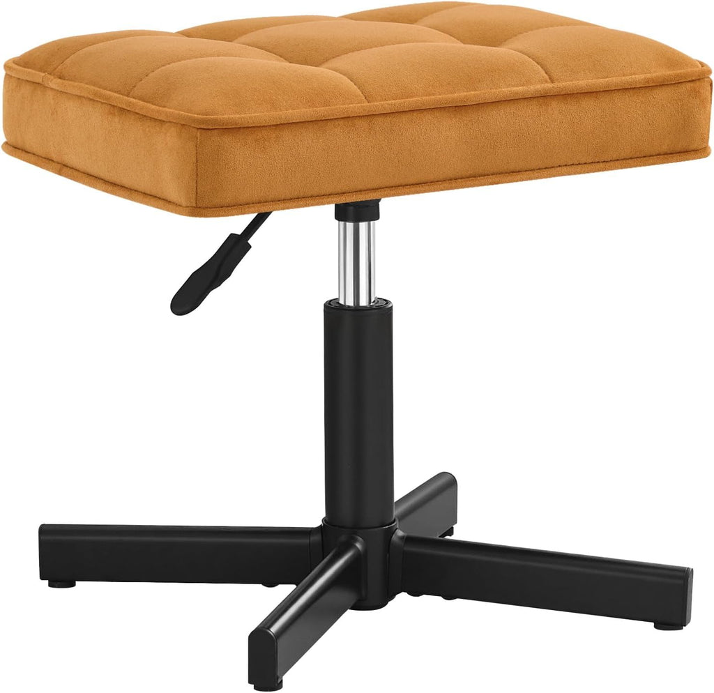 LUE BONA Adjustable Vanity Stool, 15''-19.5'' Foot Rest Under Desk, 360° Swivel Vanity Chair for Makeup Room, Ginger Yellow Upholstered Suede Ottoman for Bathroom & Living Room, 300lbs - Image 7