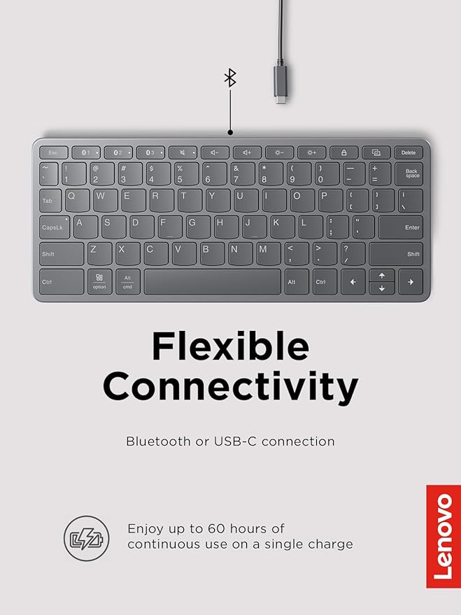 Lenovo Multi-Device Wireless Bluetooth Keyboard, Connect Up to 3 Devices Simultaneously, Compatible with iOS, Android, Windows, Slim Profile, Rechargeable, 60-Hour Battery Life, Iron Grey - Image 3