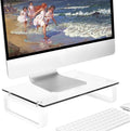 Hemudu Clear Computer Monitor Stand Riser Multi Media Desktop Stand for Flat Screen LCD LED TV, Laptop/Notebook, with Tempered Glass and Metal Legs, HD02T-001 by HEMUDU
