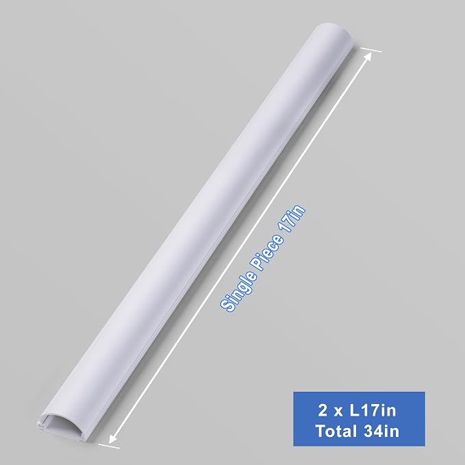 ZhiYo 34in Cord Hider for 2-4 Wall-Mounted TV Wires, 1.4" W x 0.7" H, White | Split-Hinge Design for Easy Installation, Half-Round Glazed Finish Ideal for Wall/Baseboard, Self-Adhesive, 2 Pack (17" Each) - Image 5