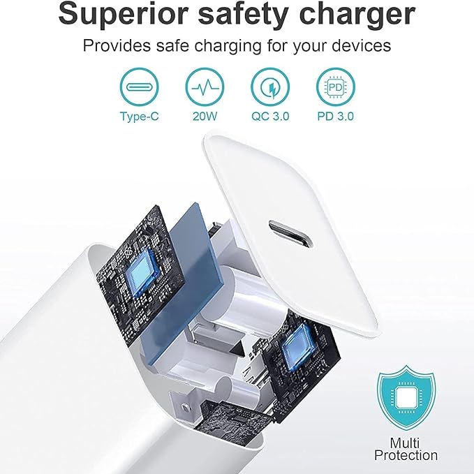 USB C iPad Fast Charger for iPad Pro 13/12.9/11 in 2025/2024/2022/2021/2020/2018,iPad Air 4th/5th Gen,Mini 6th/A17 Pro,iPad 10/A16,20W Wall Fast Charger Block with Extra Long 10FT USB C to C Cable - Image 3