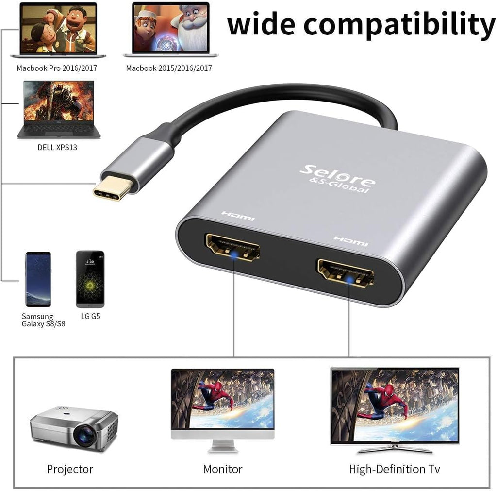 Selore&S-Global USB C to Dual HDMI Adapter 4K @60hz, Type C to HDMI Converter for MacBook Pro Air 2020/2019/2018,LenovoYoga 920/Thinkpad T480,Dell XPS 13/15/17,etc - Image 7