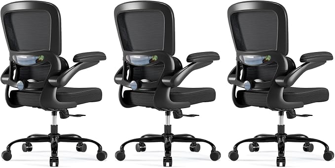 TRALT Ergonomic Office Chair Desk Chair with Adjustable Lumbar Support | Desk Chair Comfy with Flip-up Armrests Ergonomic Chair - Mesh Computer Chairs for Adults, 330lbs, PU Leather (Black, 3) by TRALT
