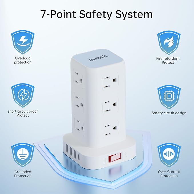 Power Strip with 12 Outlets 4 USB (1 USB C), 10Feet Extension Cord with Multiple Outlets, Charging Station, Power Strip Tower, Home Office Desk Supplies - Image 4