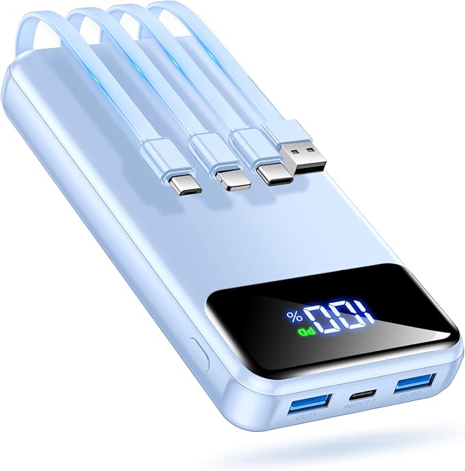 OHOVIV Portable Charger Power Bank 50000mAh,4 Built-in Cables Battery Pack | 22.5W Fast-Charge,55% in 30mins,10 Times for iPhone,Camping Travel Essential,Compatible with iPhone,Samsung,Tablet,Blue by OHOVIV