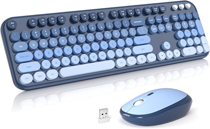 MOFII Wireless Keyboard and Mouse Combo,2.4G Typewriter Keyboard Quiet Mice | Retro Full Size Computer Keyboards, Cute Mouse, USB Dongle Plug and Play, for PC,Laptop,Desktop,Windows (Sea Blue Gradient) by MOFII
