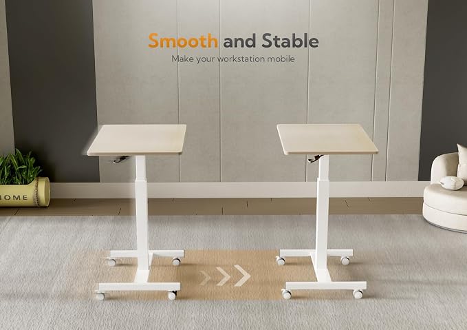 Claiks Mobile Rolling Desk Small Portable Laptop Cart on Wheels 28" Natural | Rolling Adjustable Desk, Lockable Wheels, Gas Spring Lift, Side Hook, Easy Assembly - Image 2