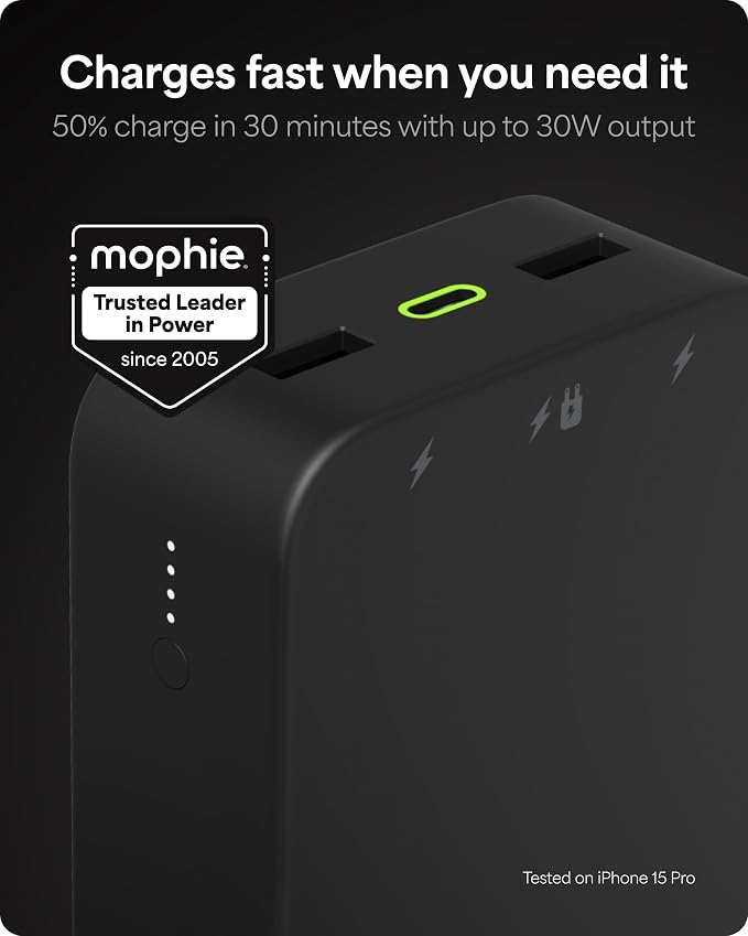 mophie Powerstation XL Power Bank 2023-20,000 mAh Large Internal Battery, (2) USB-A Ports and (1) 20W USB-C PD Fast Charging Input/Output Port, Travel-Friendly - Image 2