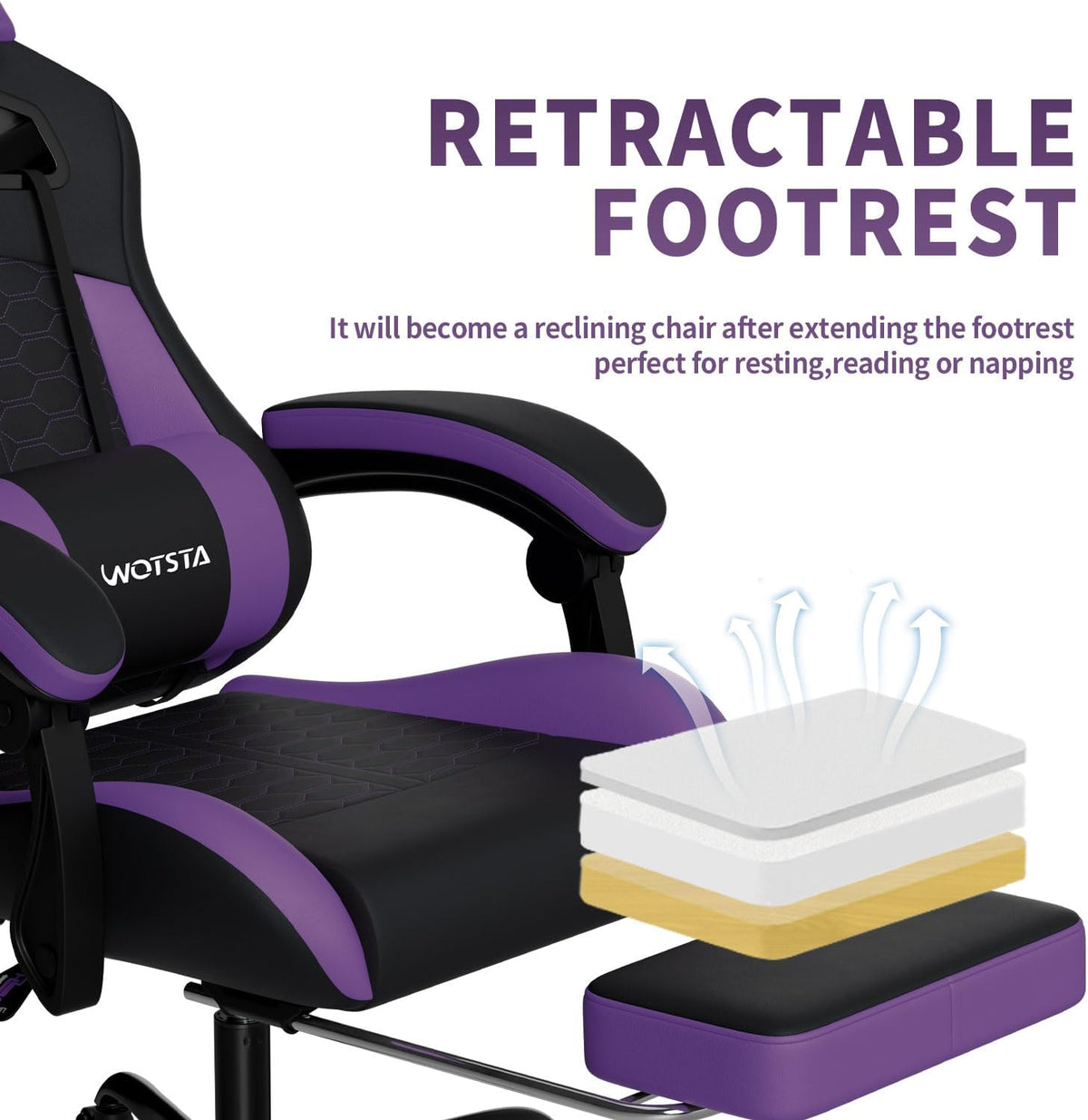 Gaming Chair with Massage,Ergonomic PC Gaming Chair with Footrest Comfortable Headrest and Lumbar Support,High Back Game Chair PVC Leather,300LBS (BlackPurple) - Image 7