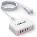 130W USB C Charger Block GaN 6 Port Fast USB C Charging Station for iPhone | Power Strip Adapter Plug for iPhone17 16 15 14 13 12 Pro Max/iPad/ iPad mini/Pro Galaxy S26/S25/S24/S23 5ft Power Cord- White by Unknown