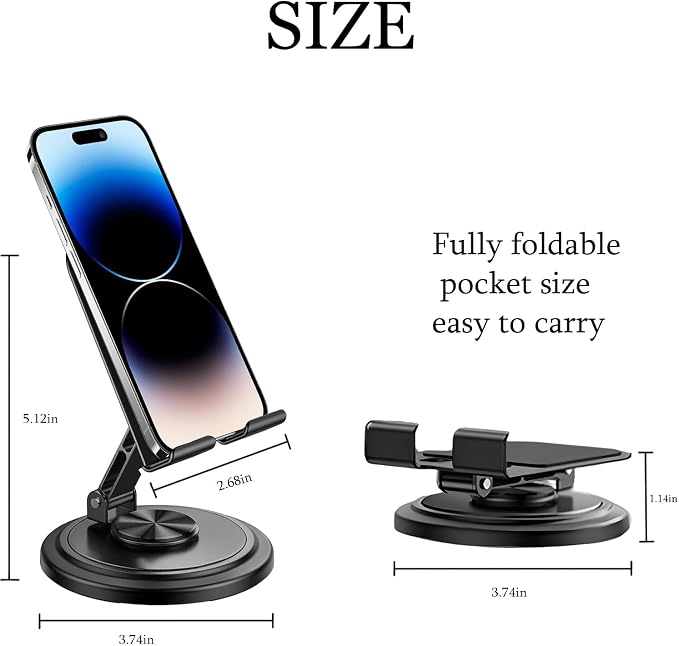 Adjustable Cell Phone Stand for Desk, 360 Rotation Desktop Phone Holder with Anti-Slip Base Office Desk Accessories for iPhone 17 16 15 14 Pro Max Air All Smart Phones - Image 2