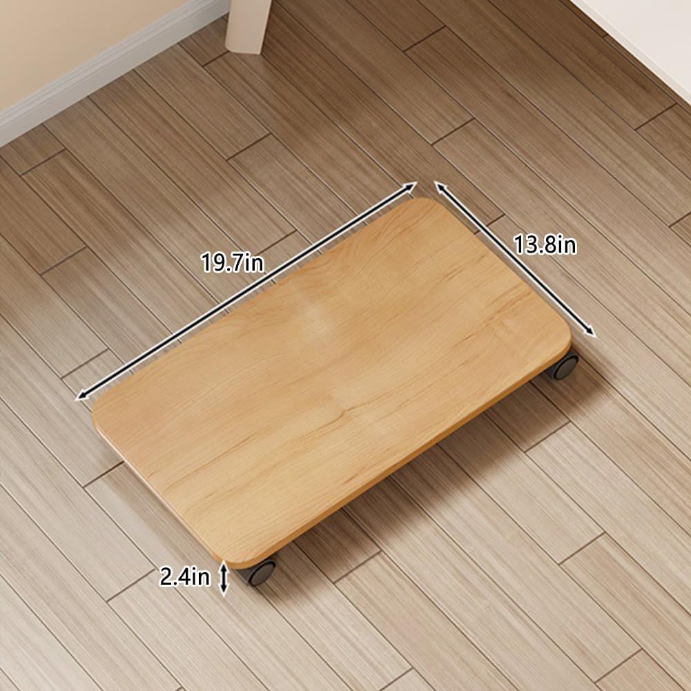 Mobile CPU Holder with 4 Caster Wheels, Universal Floor Standing Computer Tower Stand for Under Desk & Floor, Available Size PC Cart for Desktop Cases (Natural Wood, 19.7*13.8in) - Image 2