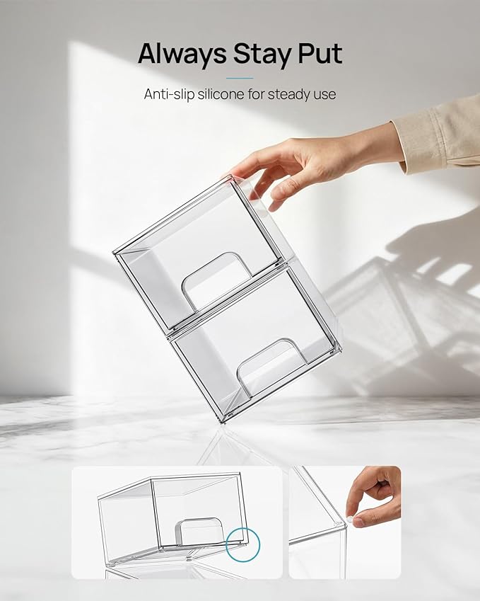 Vtopmart 8 Pack Small Clear Stackable Storage Drawers | Plastic Bins, Bathroom Makeup Organizer, For Vanity, Undersink, Kitchen Cabinets, Pantry, Home Organization - Image 6