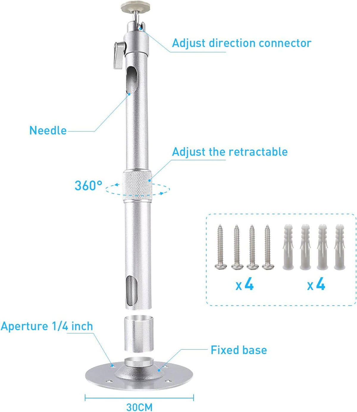 NIERBO Universal Projector Wall Ceiling Mount Hanger 360° Rotatable Head with Extendable Length 11.8 Inch to 19.7 Inch Mounting Bracket - Image 3