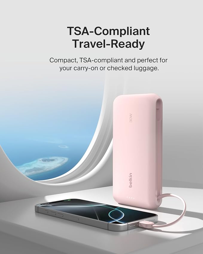 Belkin 20000mAh 30W USB C Power Bank, Portable Charger for iPhone & iPad | Fast Charging, Integrated USB C Cable, Eatra USB C Port, iPhone 17, iPad, Samsung Galaxy S26, Charge 2 Devices - Image 8