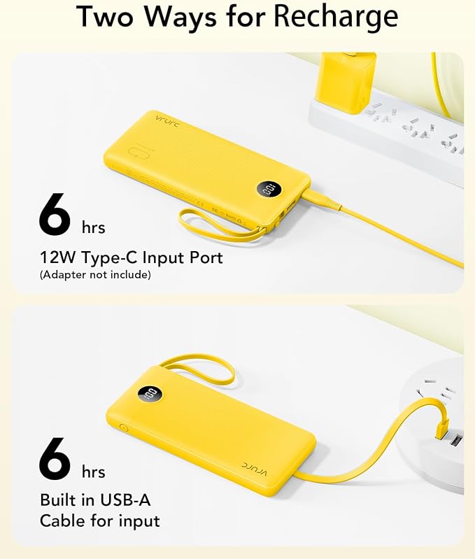 VRURC Portable Charger Power Bank, Built-in 4 Cables & 2 Ports 10000mAh | LED Display Slim Battery Pack,Compact Travel Essential Portable Phone Charger 5 Output for Multi Devices,Student/Teens(1Pack) - Image 6