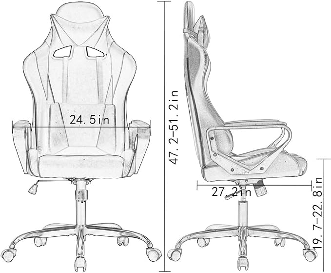 BestOffice Gaming Chair | Black | Desk Chair with Adjustable Lumbar Support | Headrest Pillow | Ergonomic Racing Style Seat with Recline, Swivel Base & Rolling Wheels | For Gamers, Home, Office - Image 3