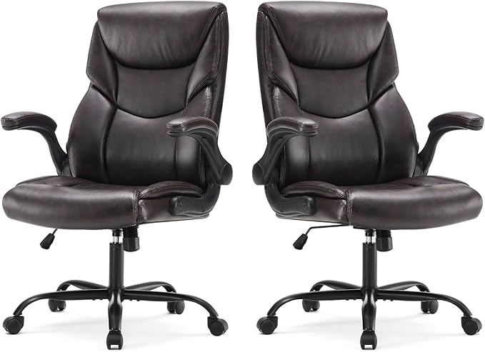 Sweetcrispy Heavy Duty Office Chair, Gaming Desk Chair 2 Pack | Flip-Up Arms, Adjustable Height, PU Leather Swivel Rolling Wheels, Dark Brown by Sweetcrispy