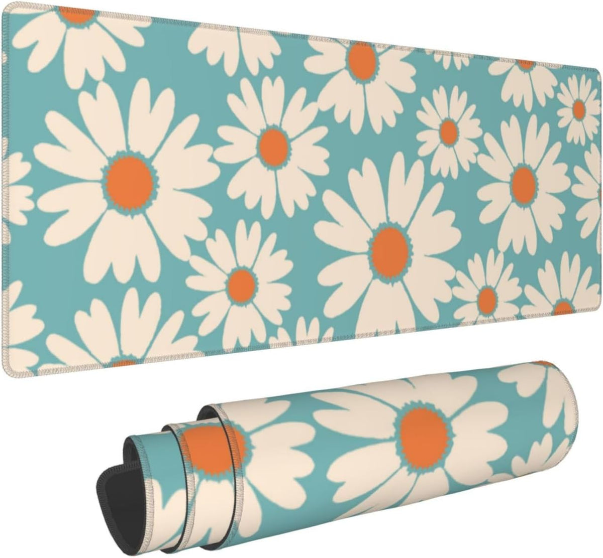 Cute Daisy Flowers Mouse Pad Gaming 31.5x11.8 in Floral Desk Mat Extended Anti-Slip Big Mousepad With Stitched Edges White Daisy Keyboard Pad Mouse Mat Blue for Computer Work Gaming by Granbey