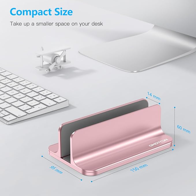OMOTON Vertical Laptop Stand Holder, Adjustable Dock for MacBook, Rose Gold | Aluminum Stand for MacBook Stand, Fits Chromebook & Gaming Laptops up to 17.3 in, Office Desk Organization, Space-Saving - Image 3