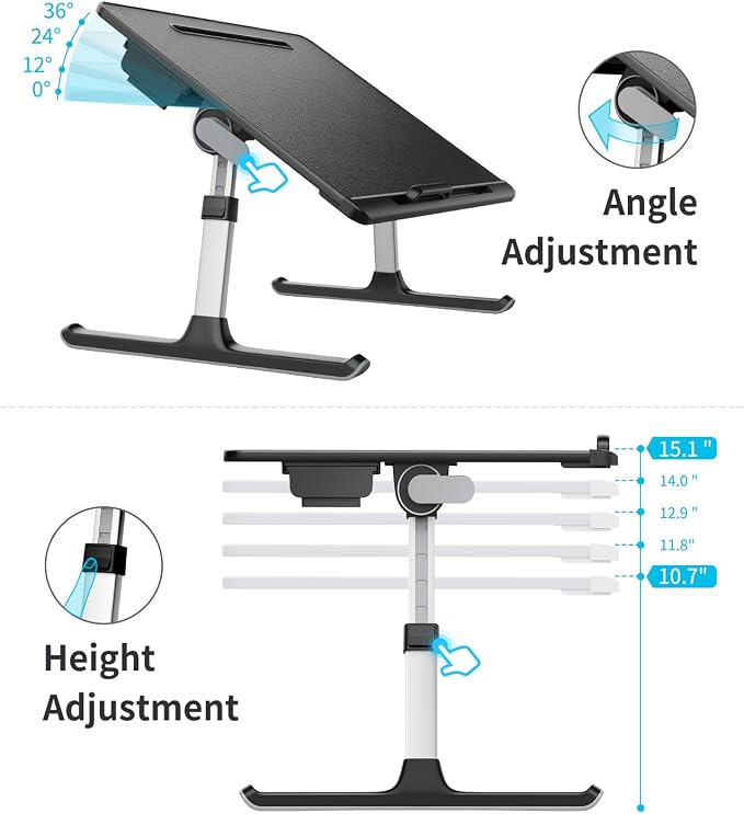 Laptop Lap Desk for Bed, SAIJI X-Large Adjustable Laptop Table | XXL-Extra Large, Foldable Laptop Stand for Bed, with Storage Drawer & Bookstand, for Eating, Working, Gaming, Drawing - Image 3