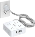 Surge Protector Power Strip - CHCORE 5Ft Braided Extension Cord with 8 Outlets with 4 USB (2 USB C) Charging Ports, Flat Plug Multi Plug Outlet Extender Charging Station for Home Office, ETL, White by Unknown