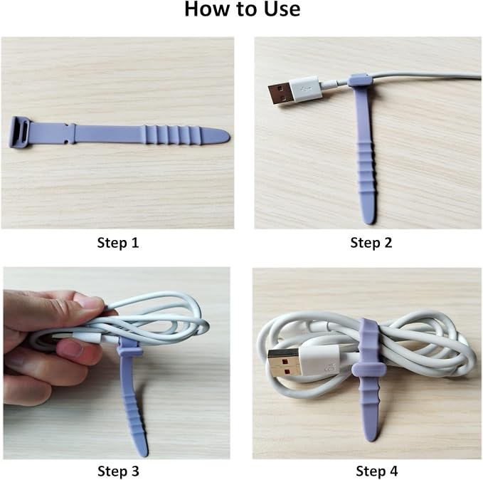 Silicone Zip Ties, Reusable Zip Ties, 20pcs Rubber Cable Ties Straps for Wire Management, Elastic Cable Organizer for Home Office Table Desk. 4.5” Cord Ties in White, Black, Pink, Purple and Blue - Image 5