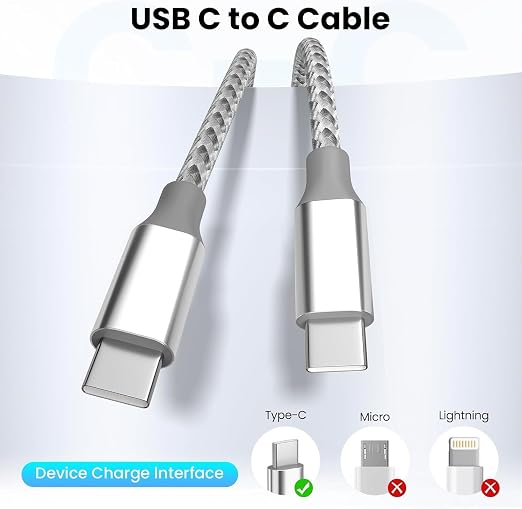 KYEHD USB C to USB C Cable 10ft 3 Pack 60W Fast Charging Long Charger Cord | 3 Pack 10ft 60W Fast Charging USB C to USB C Cable, Type C Charger Cord for iPhone 17/16/15 iPad MacBook CarPlay - Grey White - Image 2