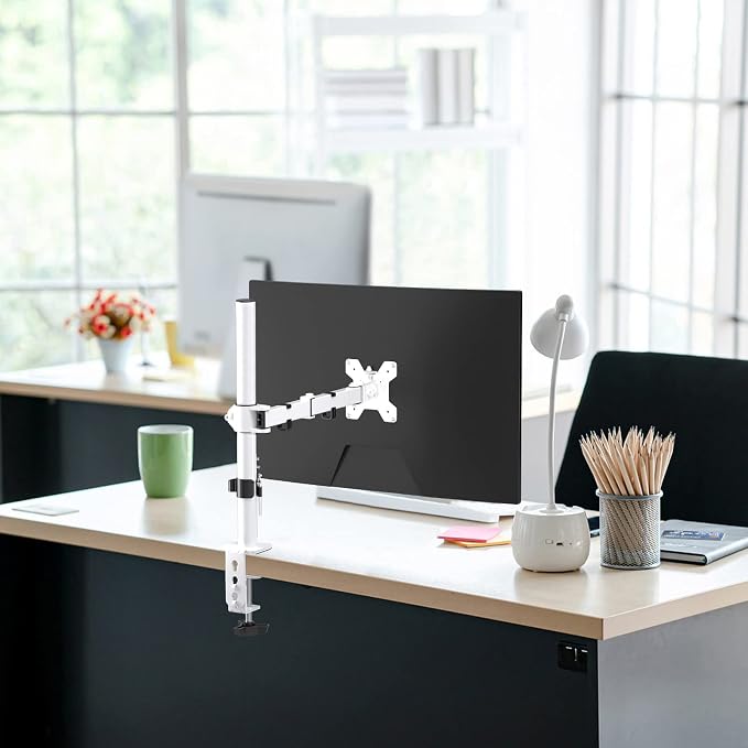 Suptek Single Monitor Arm Desk Mount Fully Adjustable Monitor Stand for 1 / One Screen up to 13" to 32" Extra Tall 15.75 inch Pole,VESA 75x75mm or 100x100mm,White (MD9421W) - Image 6