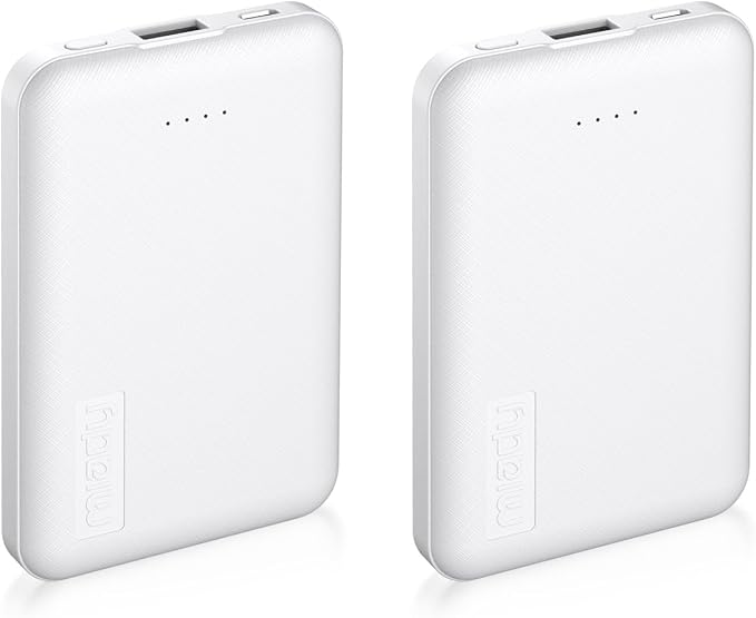 Miady 2-Pack Small Portable Charger 5000mAh Power Bank Travel Battery Pack 2 White | 5000mAh丨18.5Wh丨Type C in&Out丨Pocket Size丨Compatible with iPhone 17 Galaxy S24 Android etc丨Flight-Safe丨Lightweight丨White+White by Miady