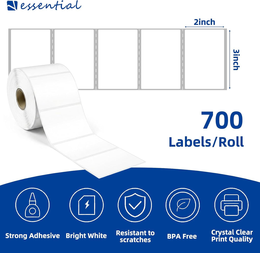 ESSENTIAL 3" x 2" Direct Thermal Labels, 1" Core (700 Labels, 1 Roll) - Image 2