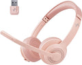 JIAMQISHI Wireless Headset with AI Noise Cancelling Microphone Bluetooth Headset - Bluetooth V5.2 Headphones with USB Dongle & Mic Mute for Computer/Laptop/PC/iPhone/Android/Cell Phones (Pink) by JIAMQISHI