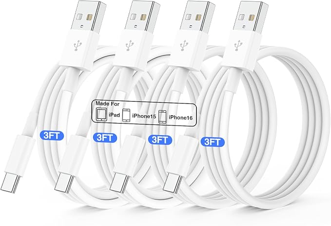 QZIIW 4Pack Apple USB C Fast Charging Cable 3FT for iPhone 17 16 15 Pro max | USB A to USB C Car Carplay Cord for iPhone 17 16 15 Pro/17 16 15 Plus Samsung S26 S25 S24, iPad Pro 12.9/11,Air 5th/4th Gen by QZIIW