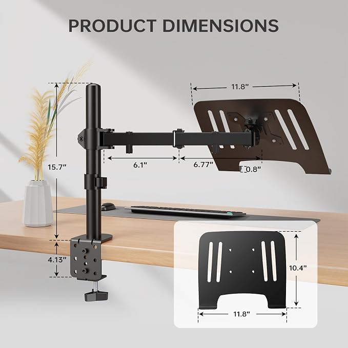 Afaloona 2-in-1 Monitor & Laptop Stand for 13-32" Monitor or 11-17" Laptop | Removable laptop tray converts to a monitor mount with full-motion adjustment, up to 18 lb capacity for monitor or laptop use - Image 8