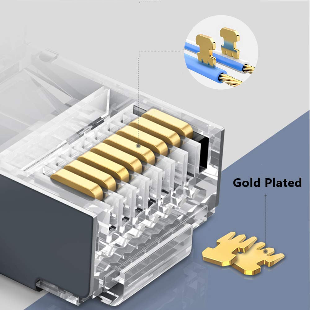 RJ45 Cat5 Cat6 Pass Through Connectors 8P8C Ehternet Modular End Plug (50 Pieces) - Image 3
