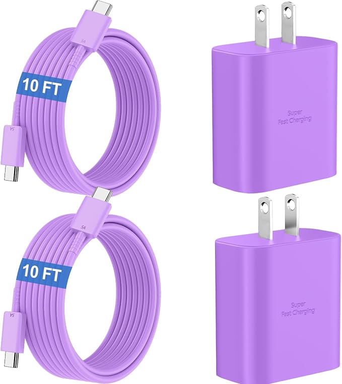 45W Super Fast Charger USB C Android Phone Type C Charger Fast Charging Block with 10FT Cord for Samsung Galaxy S26/S26 Ultra/S26+/S25 Ultra/S25/S24 Ultra/S24/S23 Ultra/S22/S21/S20/Note 10, Purple by Ubearkk