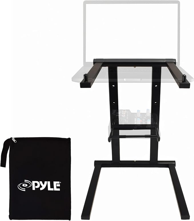 Pyle Portable Folding Laptop Stand - Foldable Laptop Stand with Adjustable Height, Secondary Accessory Tray for iPad, Tablet, DJ Mixer, Workstation, Gaming, Home Use and Carrying Bag Included by PyleUSA