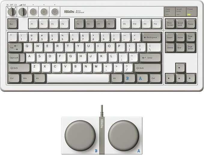 8Bitdo Retro Mechanical Keyboard for Windows & Android, M Edition | Bluetooth, 2.4G and Wired, 87-Key Layout, Kailh Box White Switch V2, Hot-Swappable PCB, Programmable Super Buttons by 8BitDo