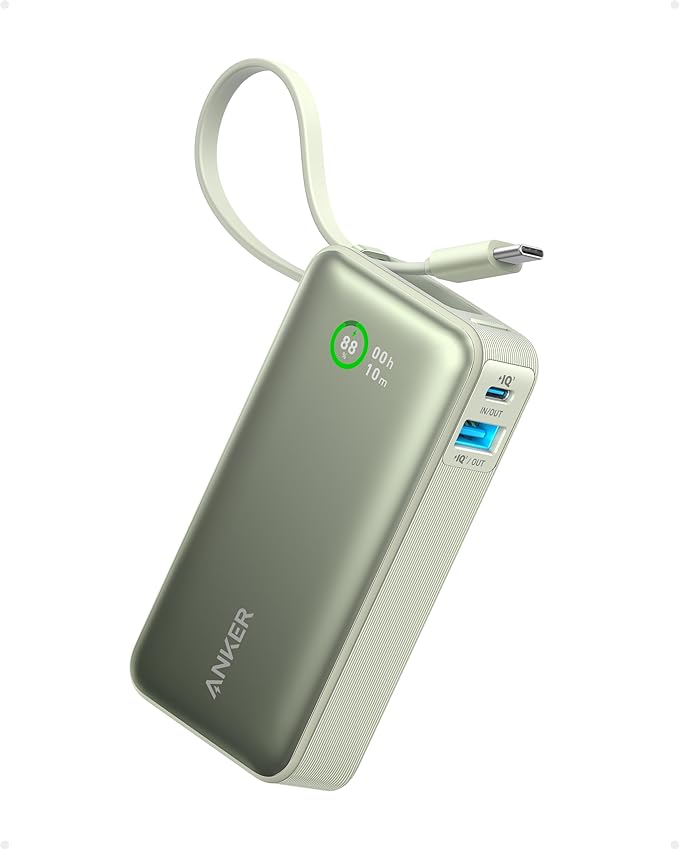 Anker Nano Power Bank,10,000mAh 30W Portable Charger,Built-in USB-C Cable | 30W Recharging and Output, USB-C and USB-A Ports, for iPhone 17 / 16 / 15 Series, MacBook, Galaxy, AirPods, and More by Unknown