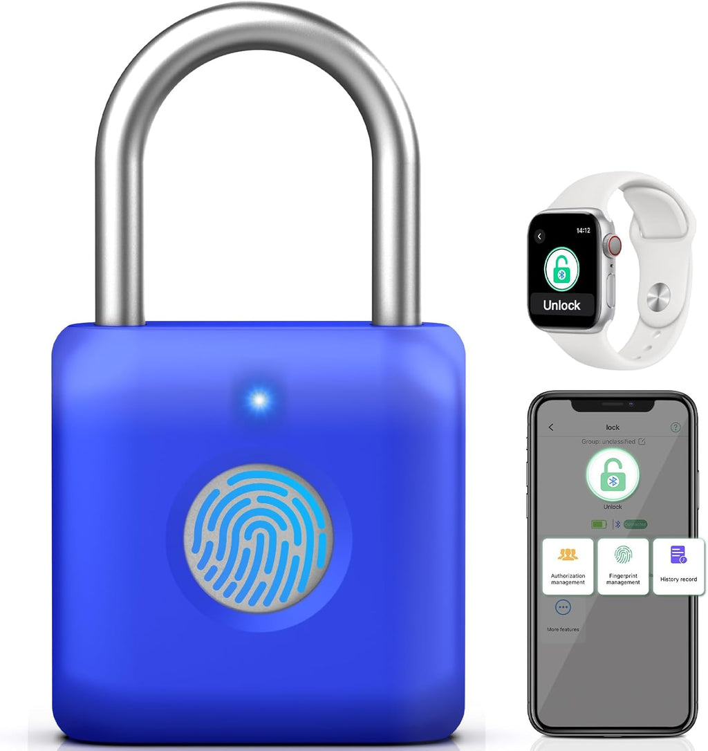 Fingerprint Padlock, Smart Padlock, Locker Lock, Fingerprint Lock with APP Unlock, USB Rechargeable, Suitable for Gym Locker, Locker(Sapphire Blue) by Pothunder