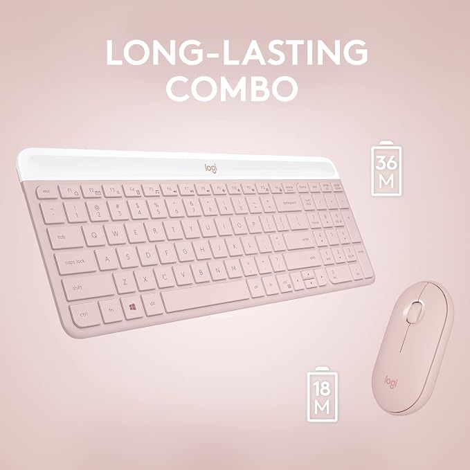 Logitech MK470 Slim Compact Wireless Keyboard and Mouse Combo - Rose | Compact low-profile quiet keyboard with number pad, slim ambidextrous quiet mouse with 3 non-customizable buttons, Windows PC - Image 5