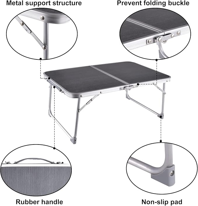 Foldable Laptop Desk, Portable Bed Table with Hidden Storage, Gray | 23.6 x 15.3 in Work Surface, Hidden Storage, Aluminum Frame, Anti-Slip Feet, Carry Handle, Safety Locks - Image 6