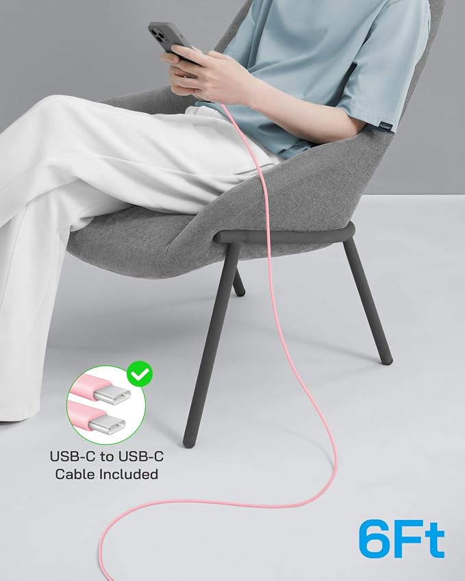20W Fast Charger for iPhone 17/16/15 with 6FT Cable [3-Pack] - Light Pink | USB-C Wall Charger & C-to-C Cable, Compatible with iPhone 17/16/15 Series, USB-C iPad Pro/Air/Mini & More - Image 6