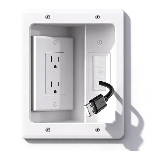 Recessed TV Outlet for in Wall Management Kit Set Box-Two-Hole Socket,TV Wall Kit Hider Box Fits All Plugs by Naerza